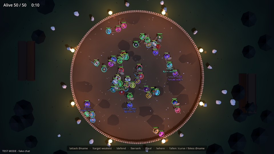 Fifty vikings brawling in a torch-lit fighting pit, seen from above